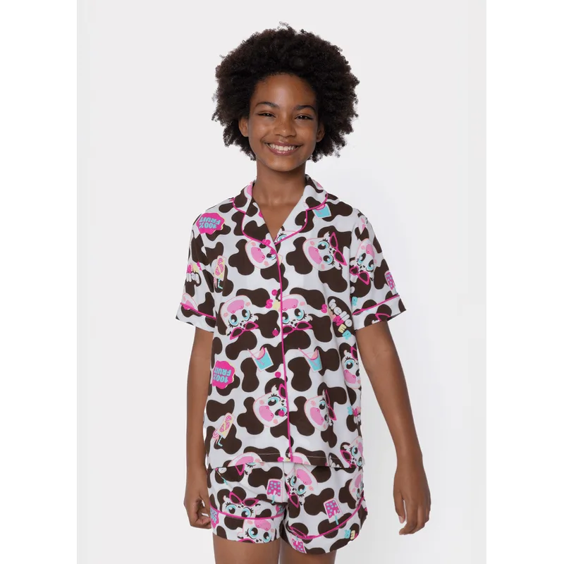Pijama Manga Curta Viscose Menina Teen Vaca Summer 12