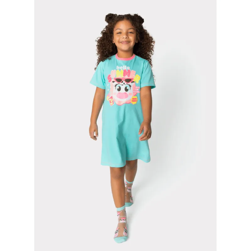 Camisola Manga Curta Algodão Menina Vaca Summer 4