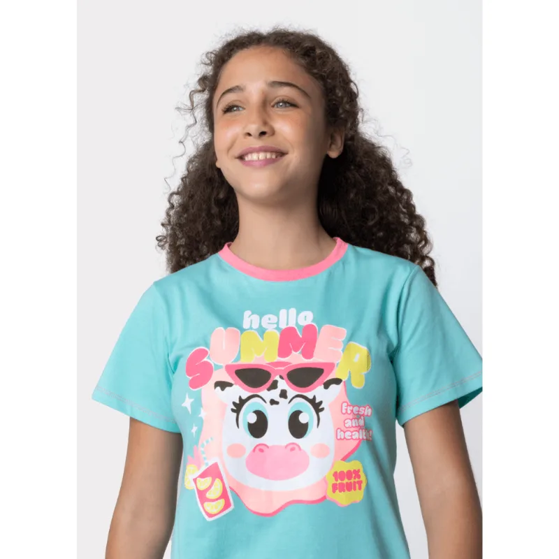 Camisola Manga Curta Algodão Menina Teen Vaca Summer 10