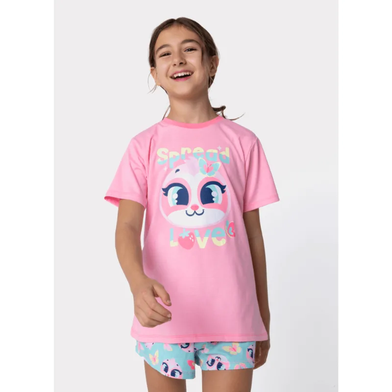 Pijama Manga Curta Algodão Menina Teen Preguiça Picnic 14
