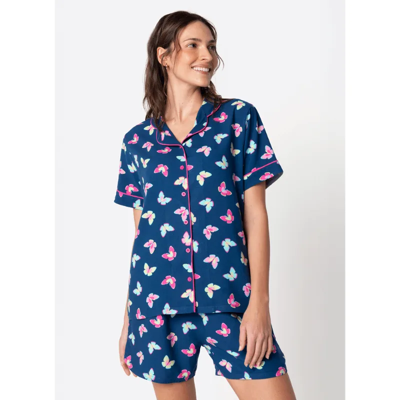 Pijama Manga Curta Viscose Feminino Borboletas M