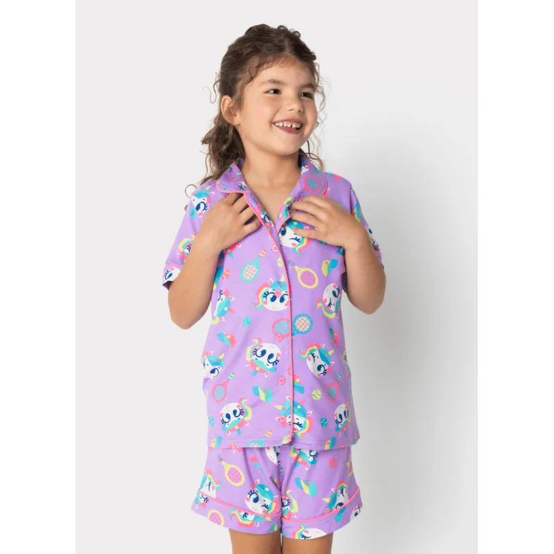 Pijama Manga Curta Viscolycra Menina Unicórnio Tênis 4