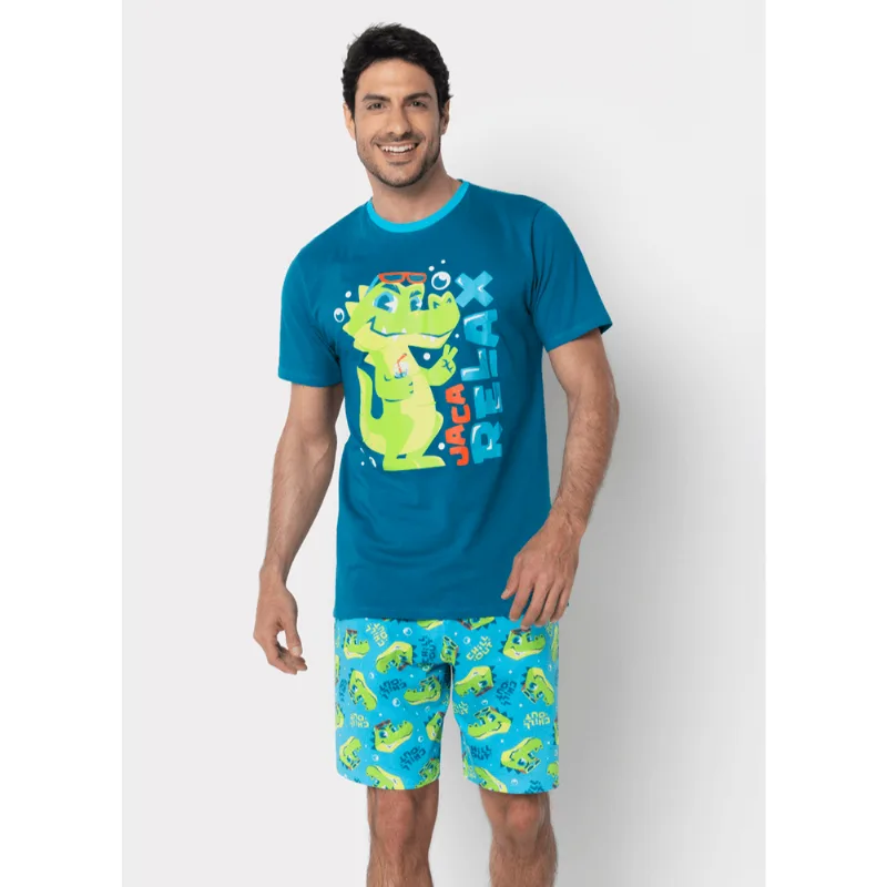 Pijama Manga Curta Algodão Masculino Jacaré Relax M