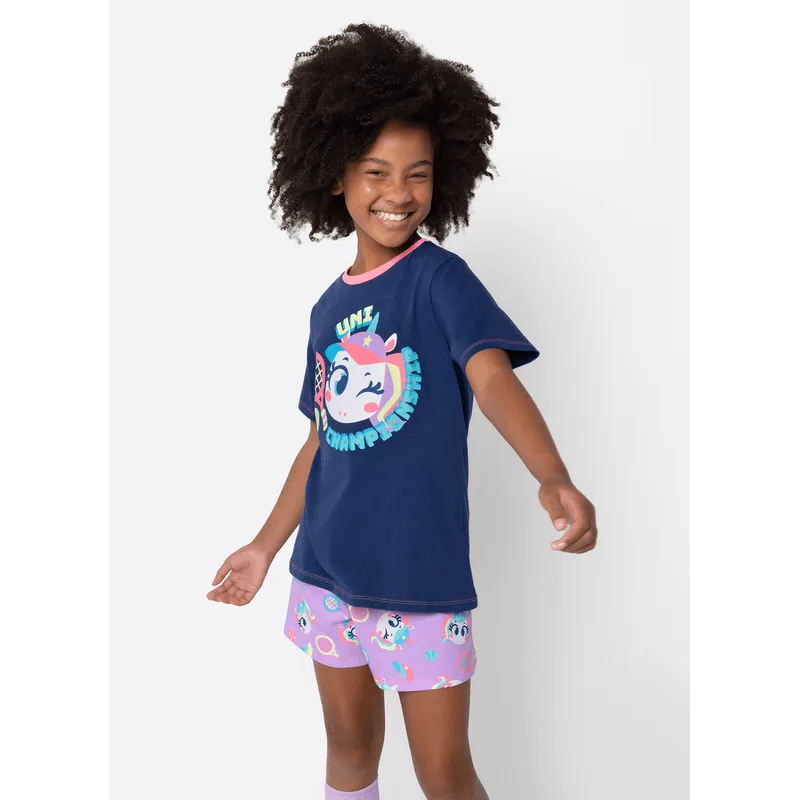 Pijama Manga Curta Algodão Menina Teen Unicórnio Tênis 14
