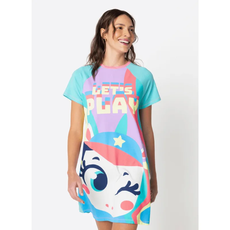 Camisola Manga Curta Viscolycra Feminina Unicórnio Tênis PP