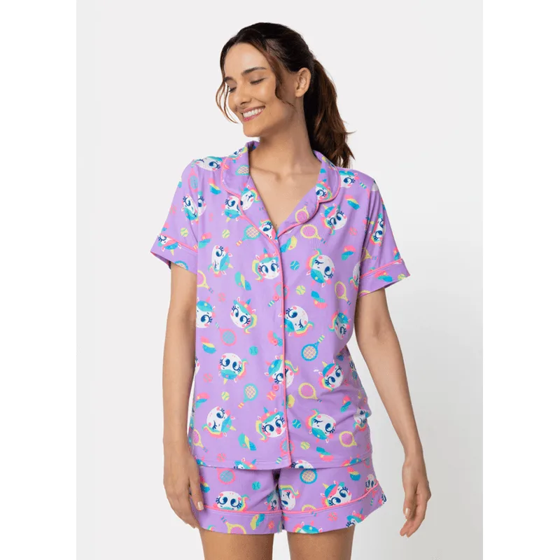 Pijama Manga Curta Viscolycra Feminino Unicórnio Tênis GG