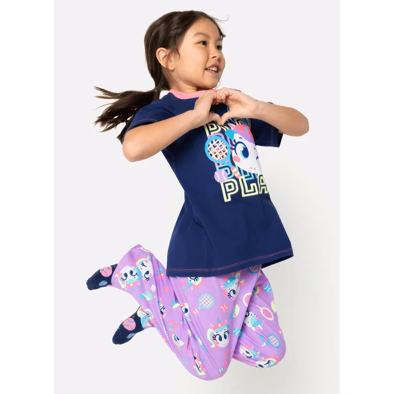 Pijama Manga Curta Algodão Menina Unicórnio Tênis 6