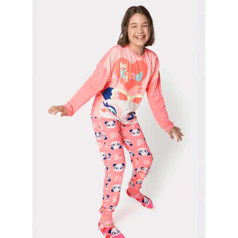 Pijama Manga Longa Viscolycra Menina Teen Panda Romântico 14