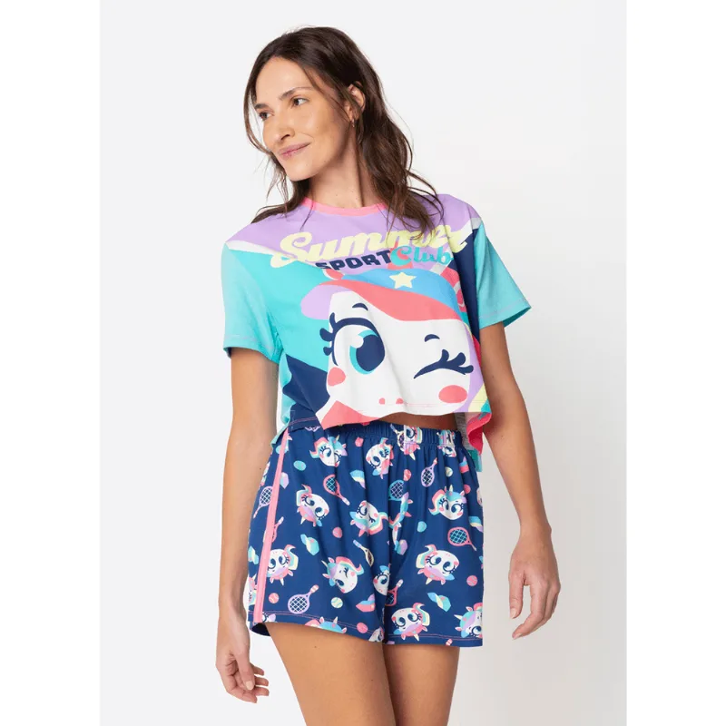 Pijama Manga Curta Viscolycra Feminino Unicórnio Tênis M