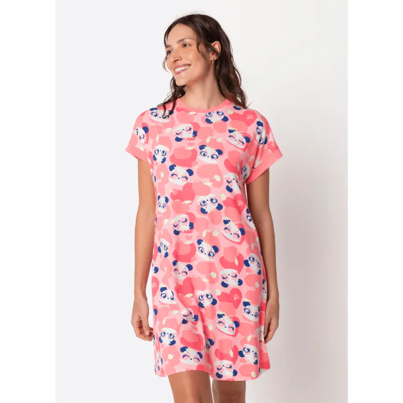 Camisola Manga Curta Viscolycra Feminina Panda Romântico PP