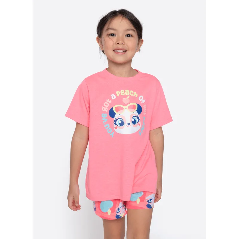 Pijama Manga Curta Algodão Menina Panda Romântico 1