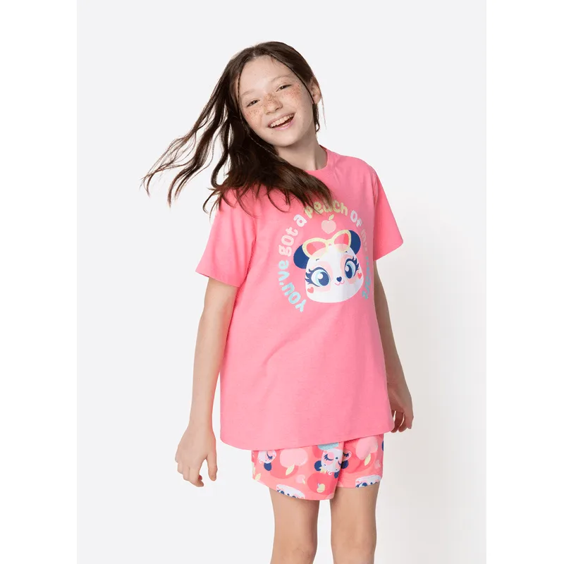 Pijama Manga Curta Algodão Menina Teen Panda Romântico 10