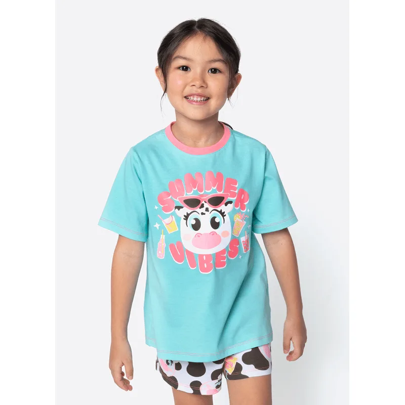 Pijama Manga Curta Algodão Menina Vaca Summer 1