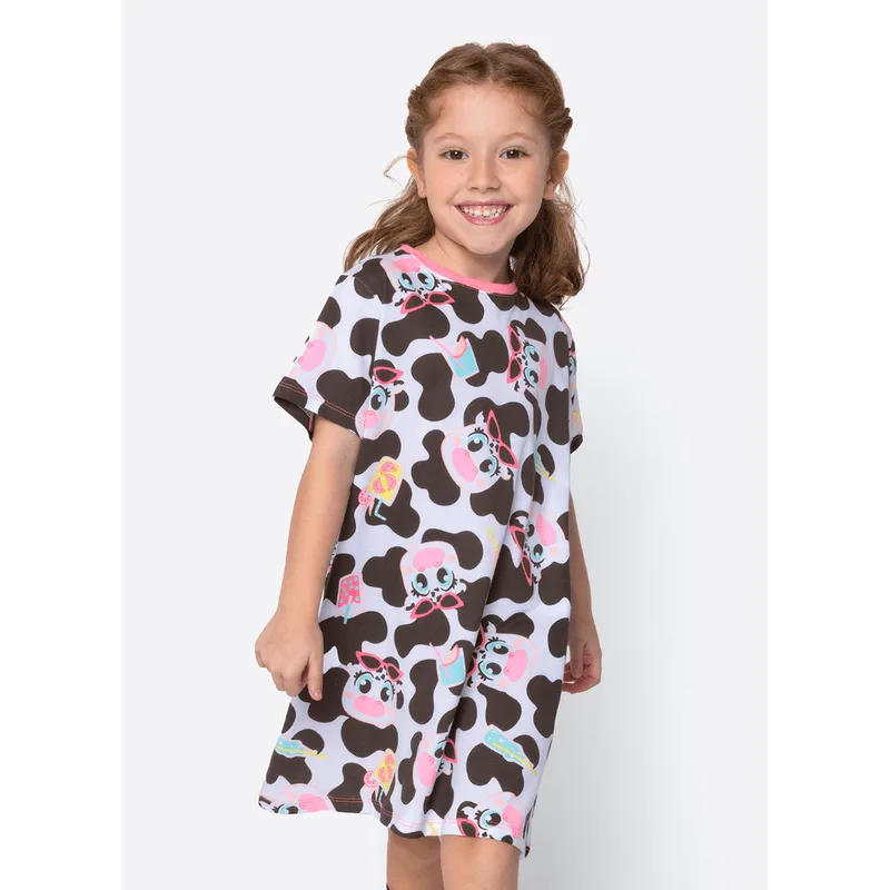Camisola Manga Curta Algodão Menina Vaca Summer 4