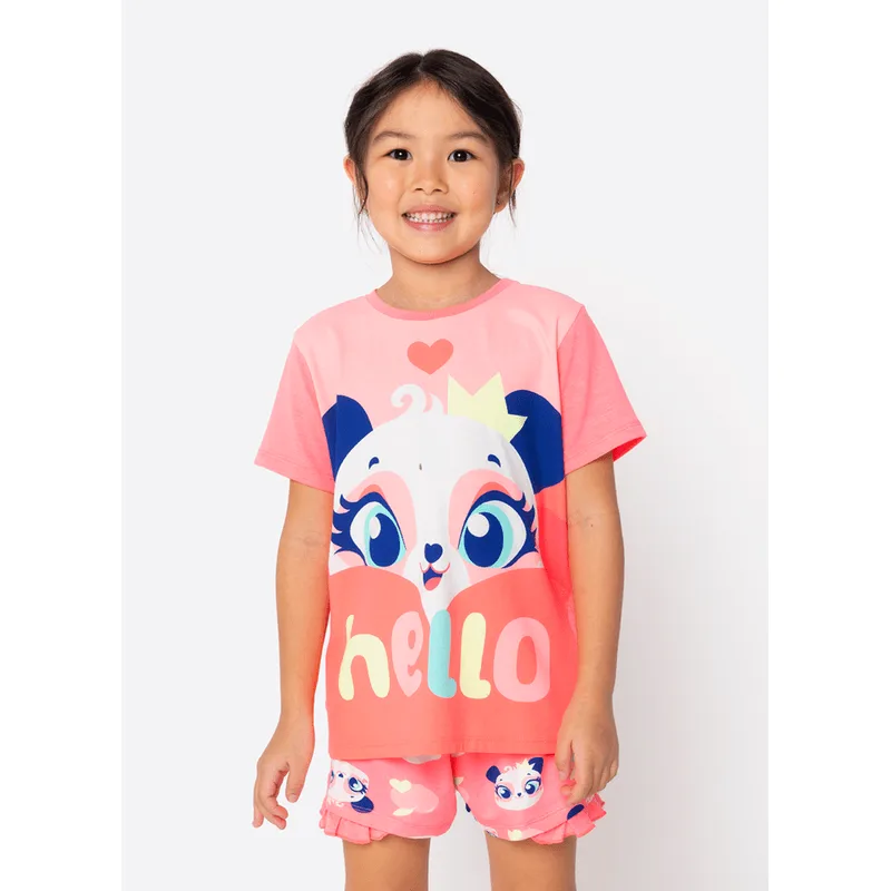 Pijama Manga Curta Viscolycra Menina Panda Romântico 4
