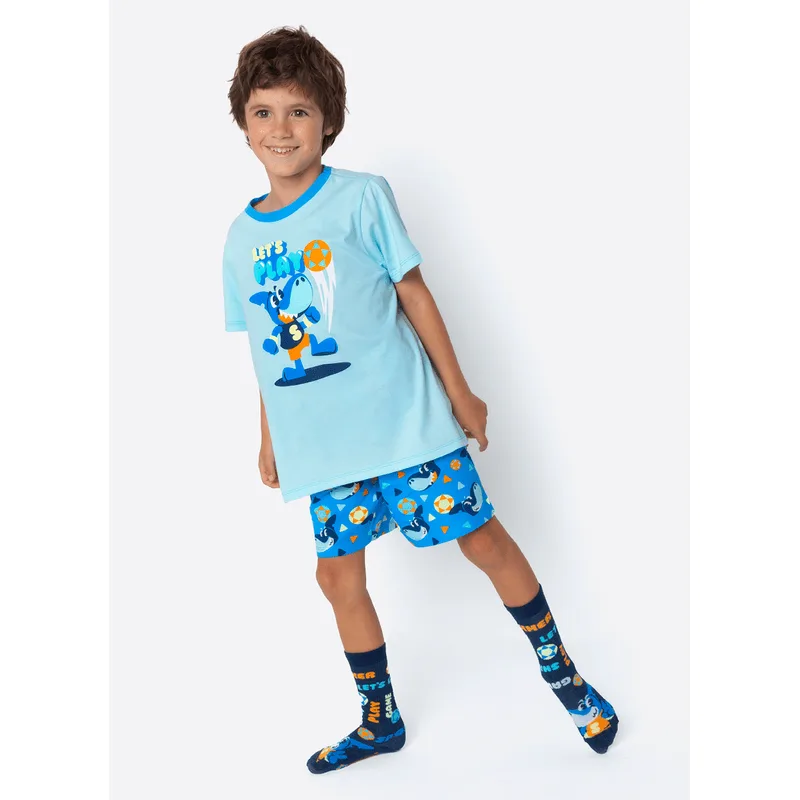 Pijama Manga Curta Algodão Menino Tubarão Futevôlei 4