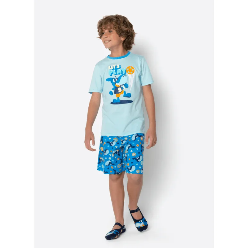 Pijama Manga Curta Algodão Menino Teen Tubarão Futevôlei 8