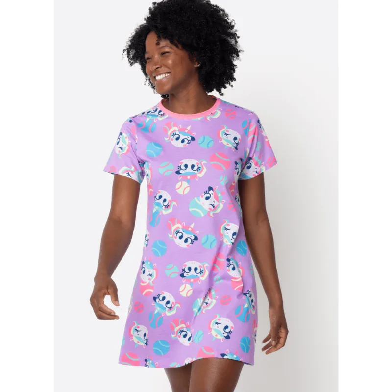 Camisola Manga Curta Algodão Feminina Unicórnio Tênis GG