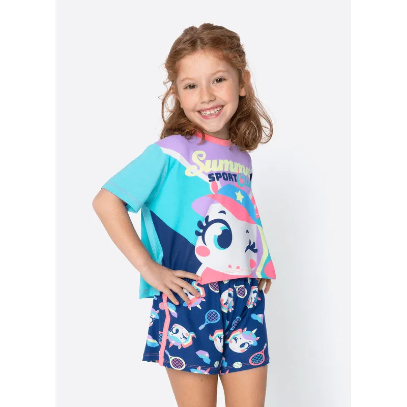 Pijama Manga Curta Viscolycra Menina Unicórnio Tênis 4