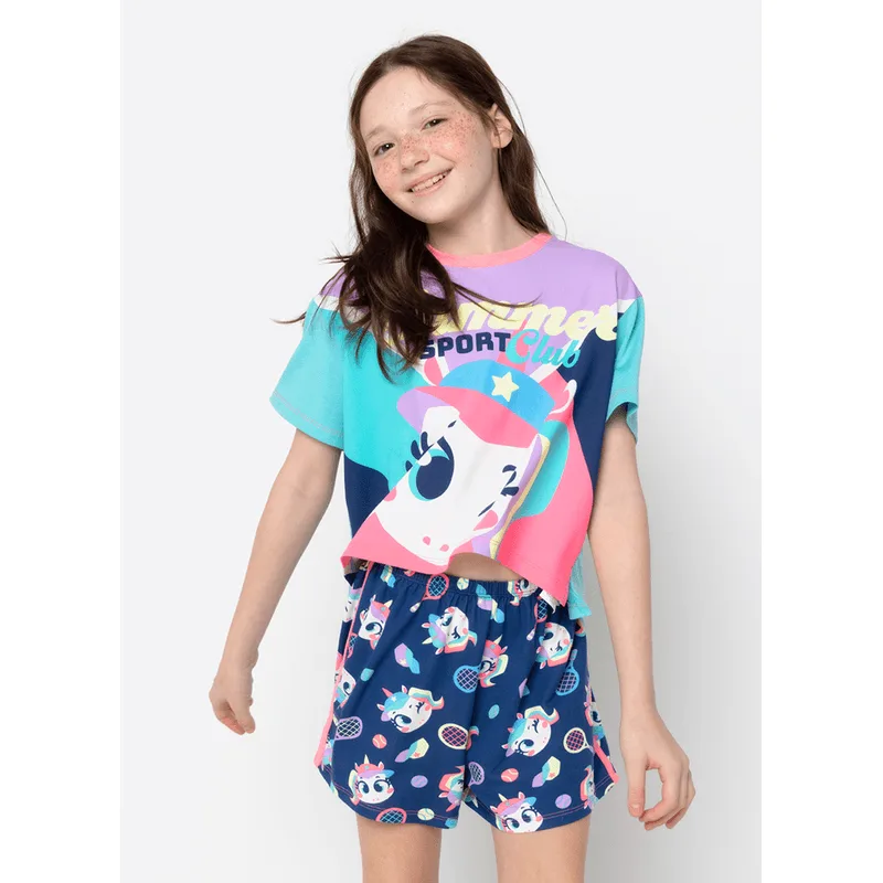 Pijama Manga Curta Viscolycra Menina Teen Unicórnio Tênis 14
