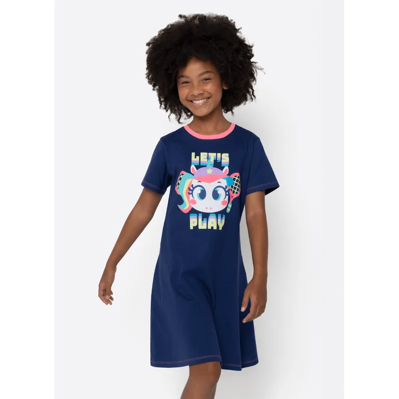 Camisola Manga Curta Algodão Menina Teen Unicórnio Tênis 12