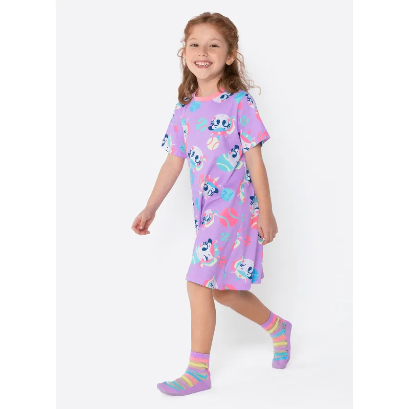 Camisola Manga Curta Algodão Menina Unicórnio Tênis 4