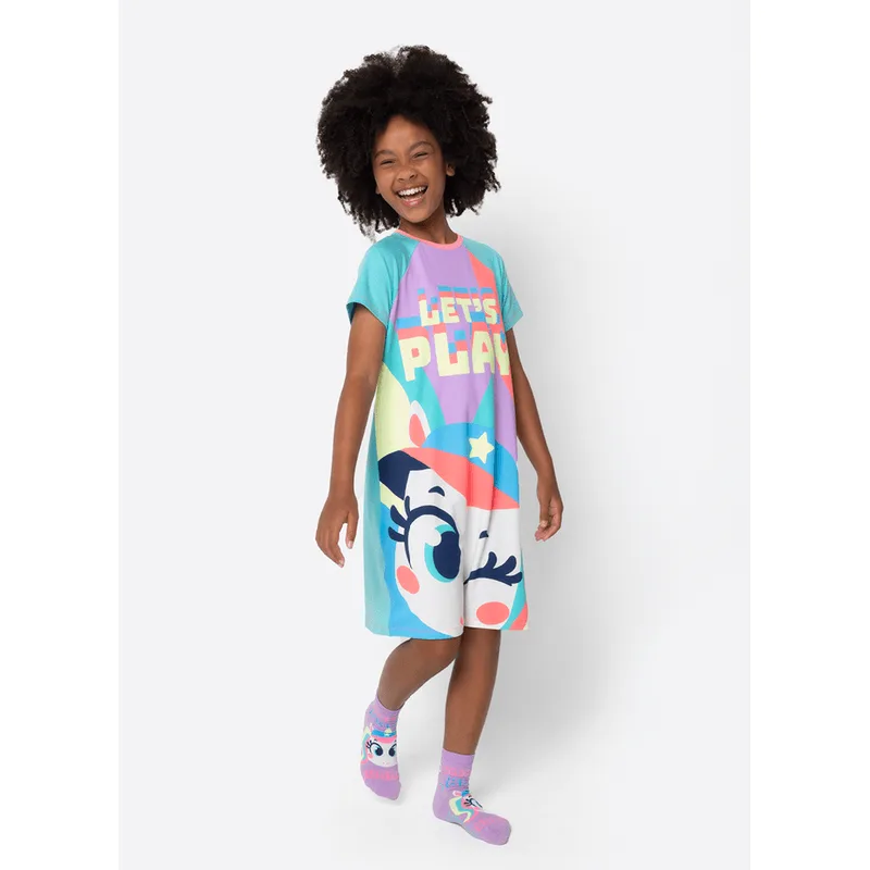 Camisola Manga Curta Viscolycra Menina Teen Unicórnio Tênis 10