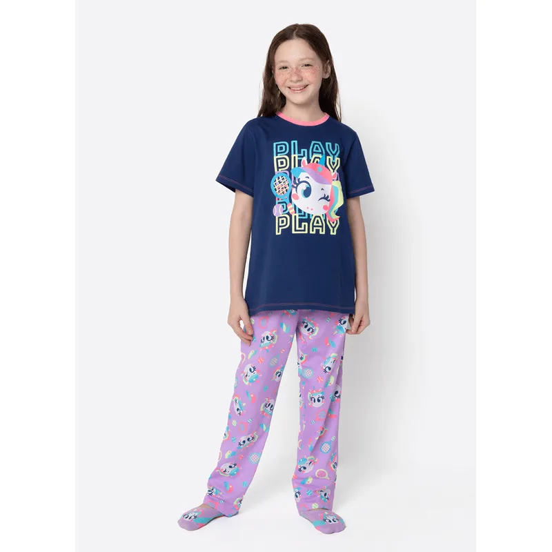 Pijama Manga Curta Algodão Menina Teen Unicórnio Tênis 8