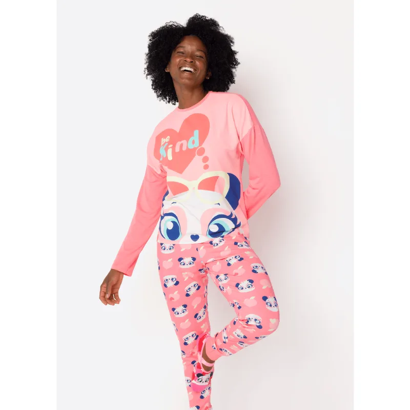 Pijama Manga Longa Viscolycra Feminino Panda Romântico GG