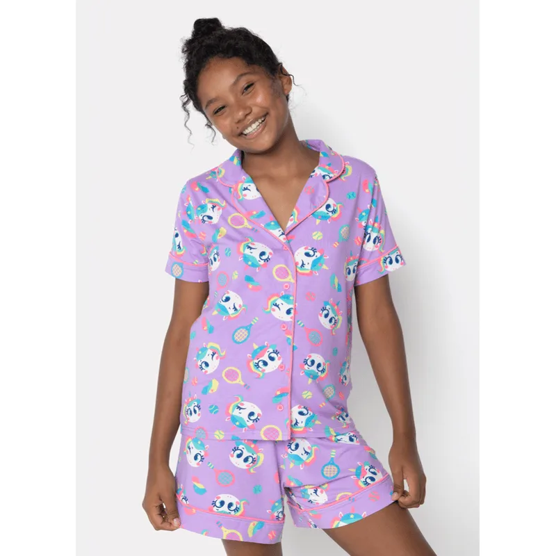 Pijama Manga Curta Viscolycra Menina Teen Unicórnio Tênis 12