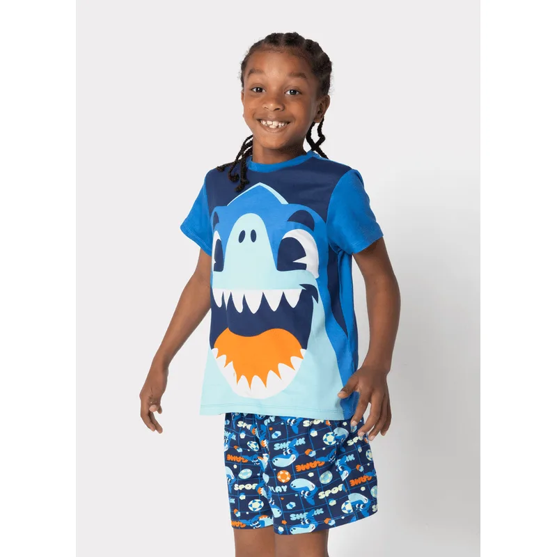Pijama Manga Curta Viscolycra Menino Tubarão Futevôlei 10