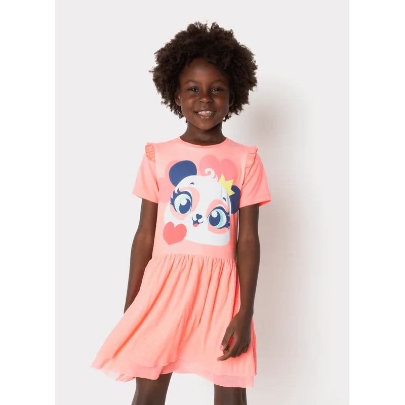 Camisola Manga Curta Viscolycra Menina Panda Romântico 6