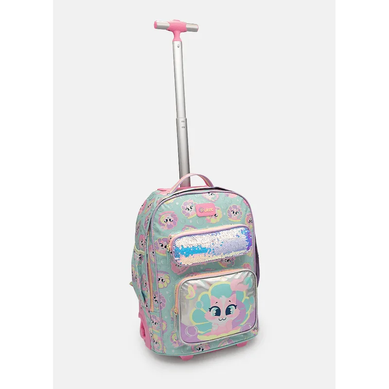 Mochila com Rodinha Grande Paetê Gata Sereia UN