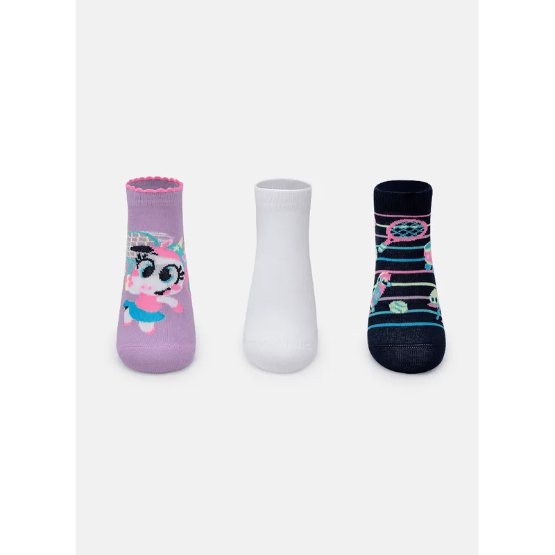 Kit com 3 Meias Cano Curto Menina Unicórnio Tênis 23 A 27