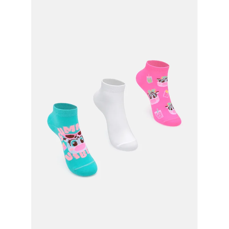 Kit com 3 Meias Cano Médio Menina Vaca Summer 28 A 33