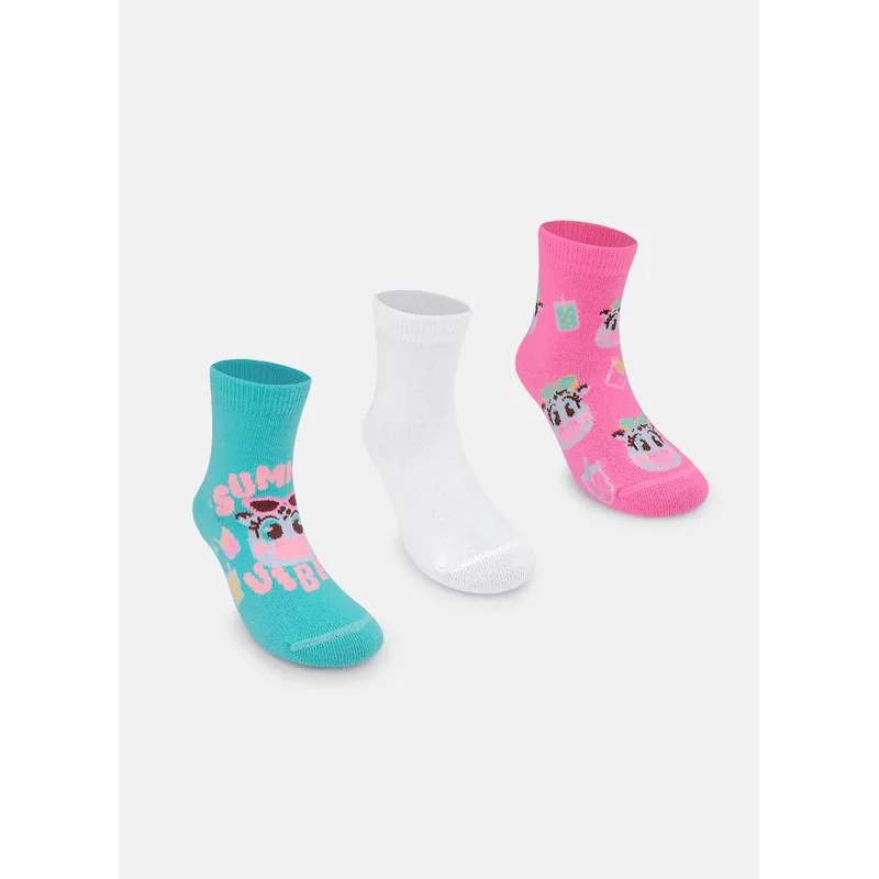 Kit com 3 Meias Cano Médio Bebê Menina Vaca Summer 19 A 22 MESES