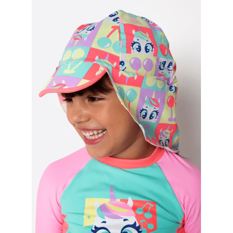 Chapéu com Proteção Solar Menina Unicórnio Cherry 6A8