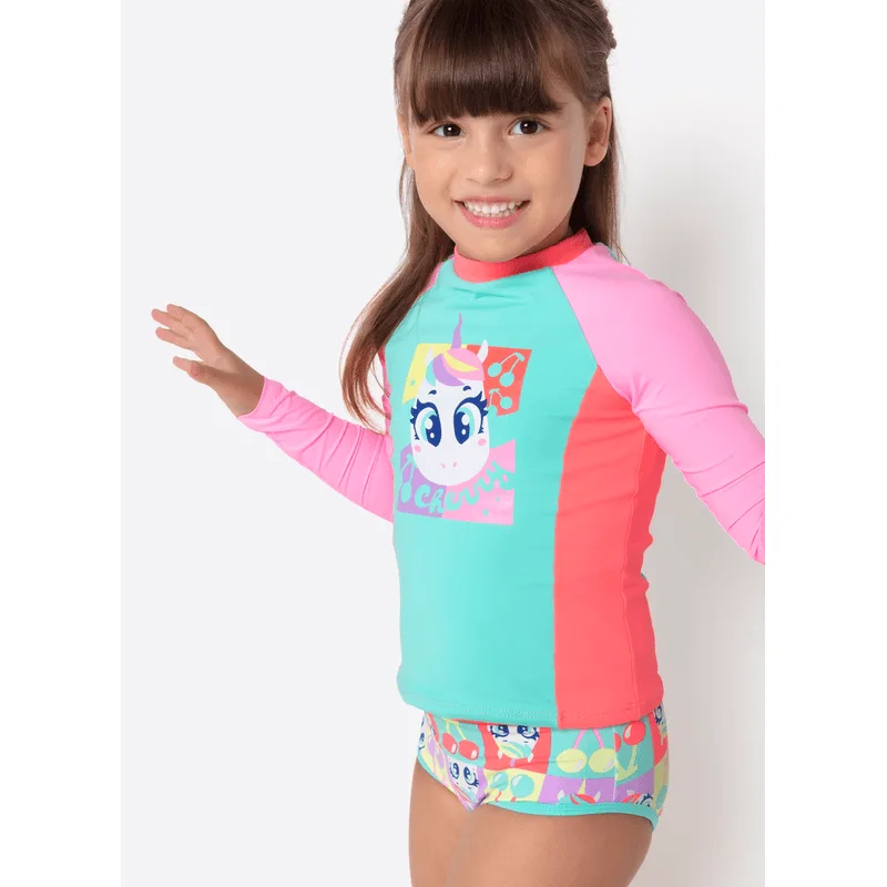 Camiseta Manga Longa com Proteção Solar Menina Unicórnio Cherry 2