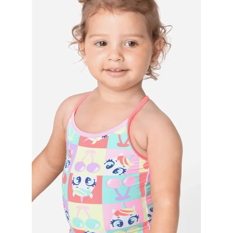 Maiô com Proteção Solar Bebê Menina Unicórnio Cherry 3 A 6 MESES