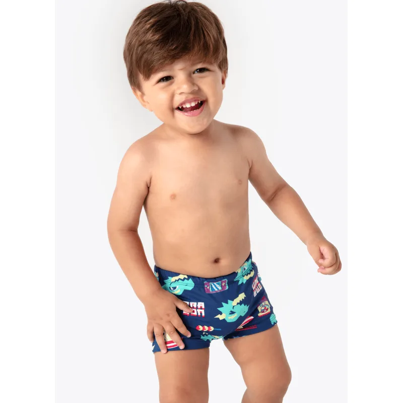 Sunga Boxer com Proteção Solar Bebê Menino Dragão Street 9 A 12 MESES