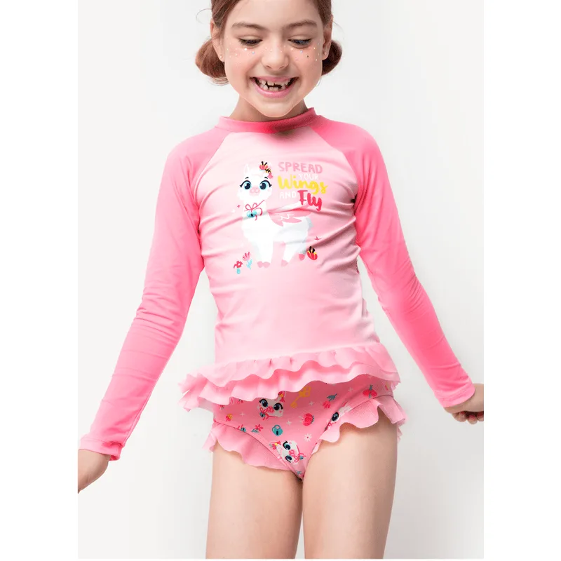Camiseta Manga Longa com Proteção Solar Menina Lhama Secrets 2