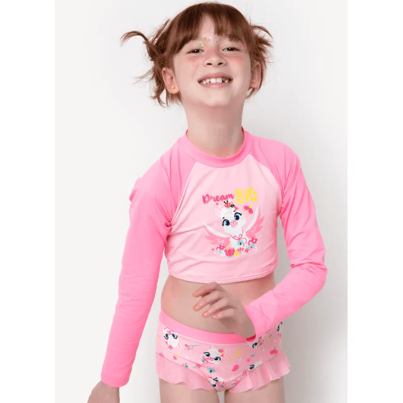 Conjunto Cropped e Calcinha com Proteção Solar Menina Lhama Secrets 4