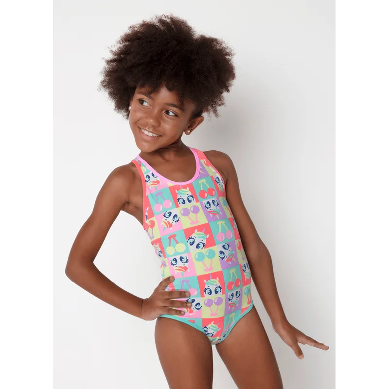 Maiô com Proteção Solar Menina Unicórnio Cherry 2