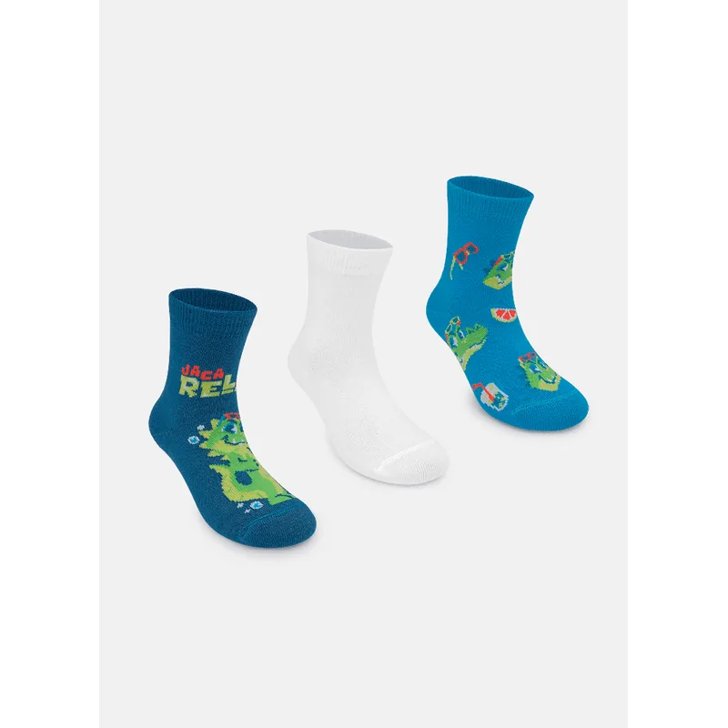 Kit com 3 Meias Cano Médio Bebê Menino Jacaré Relax 19 A 22 MESES
