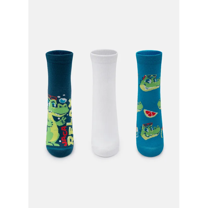 Kit com 3 Meias Cano Curto Menino Teen Jacaré Relax 34 A 39