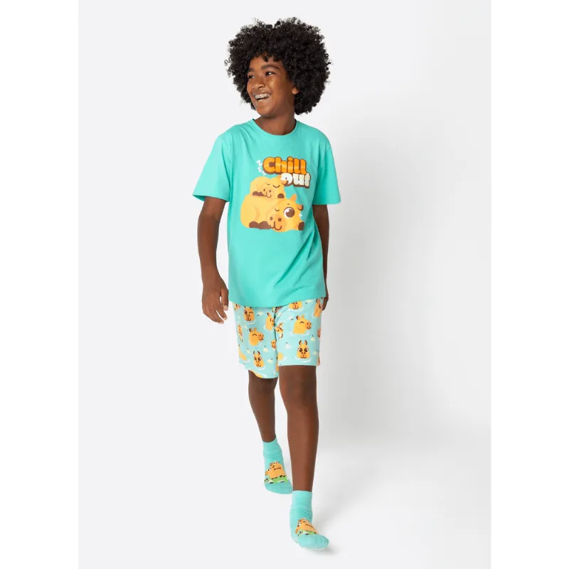 Pijama Manga Curta Algodão Menino Teen Capivara Vibes 14