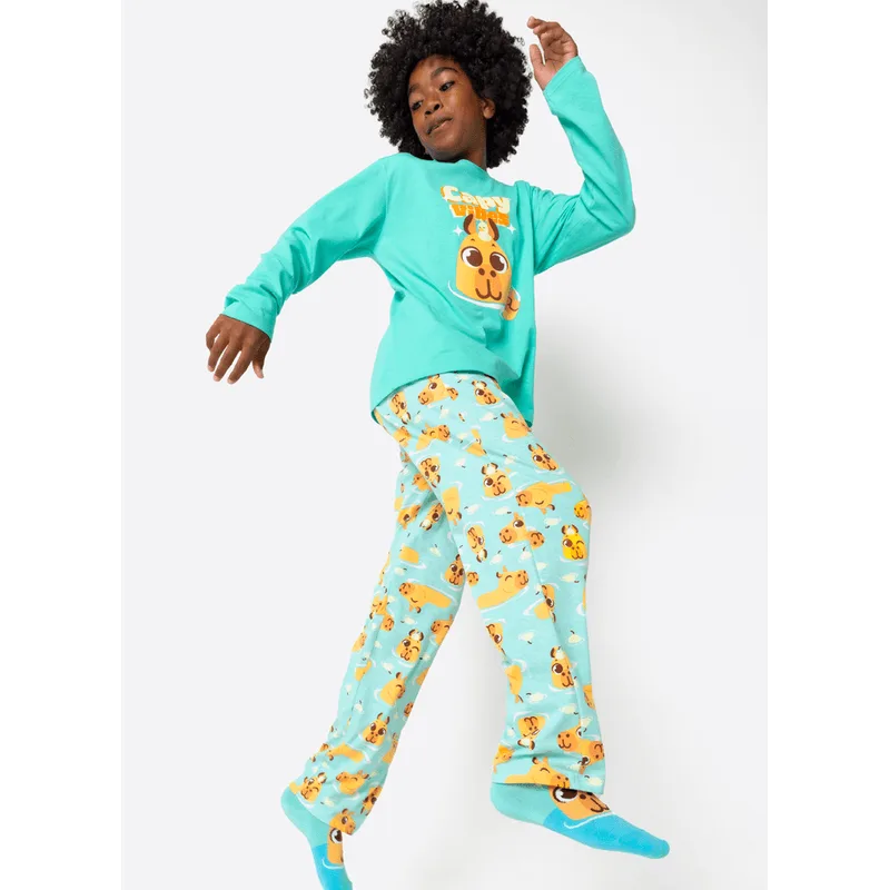 Pijama Manga Longa Algodão Menino Teen Capivara Vibes 10