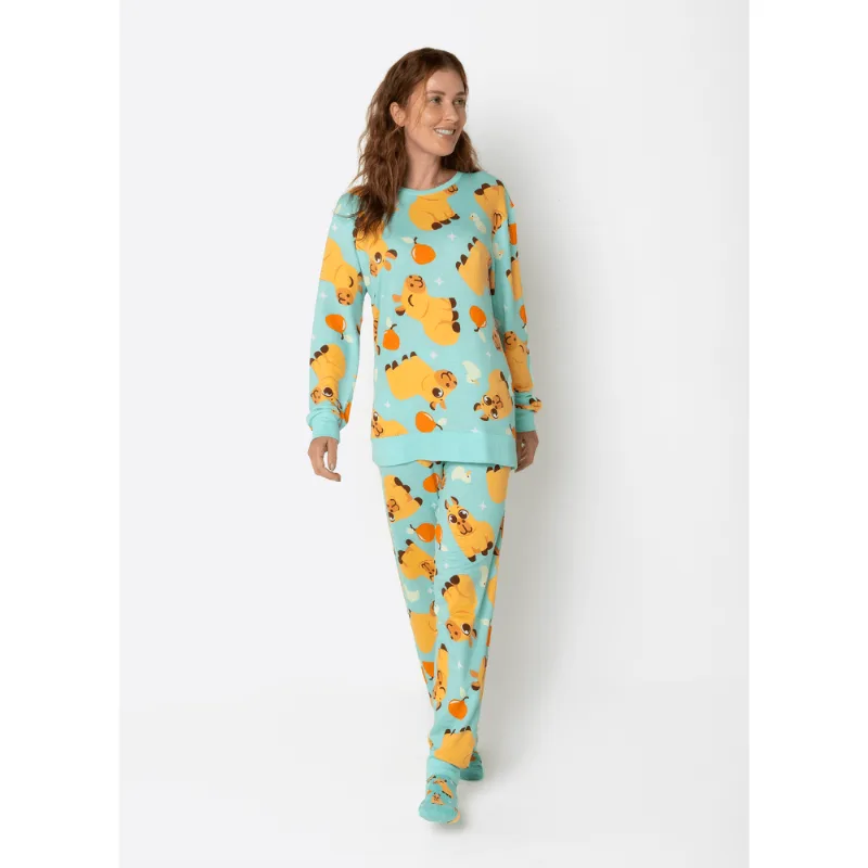 Pijama Manga Longa Viscolycra Unissex Capivara Vibes PP