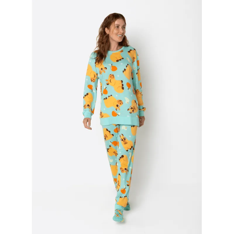 Pijama Manga Longa Moletinho Adulto Unissex Capivara Vibes P