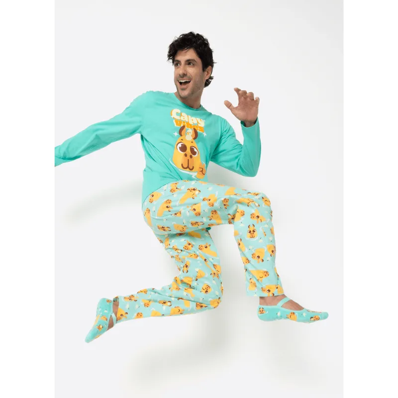 Pijama Manga Longa Algodão Masculino Capivara Vibes PP